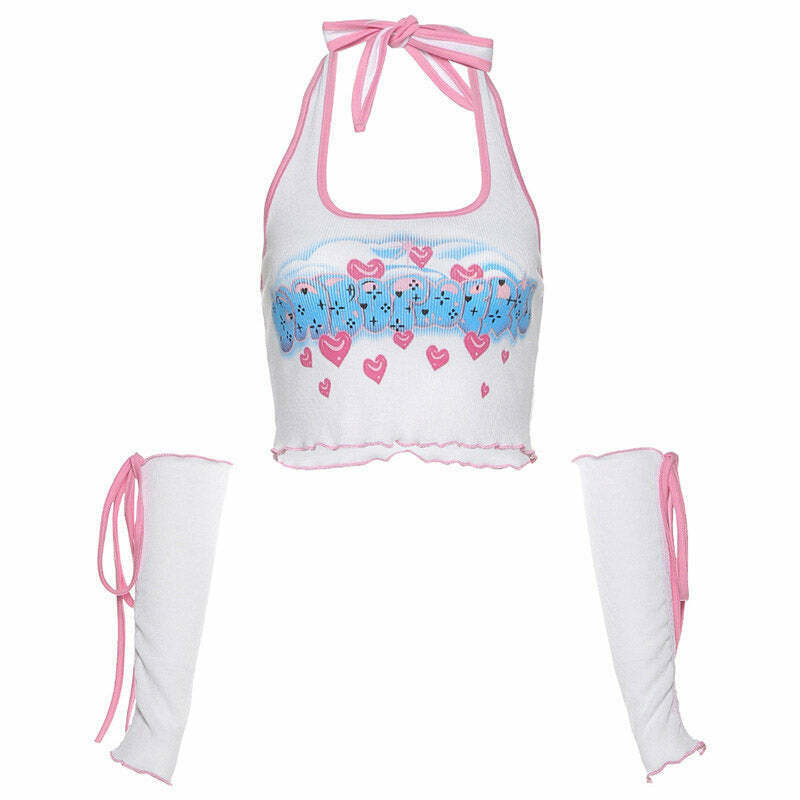 Y2K Candy Crush Top & Arm Gloves Set - Eye Candy Apparel with Sweet Style & Comfort