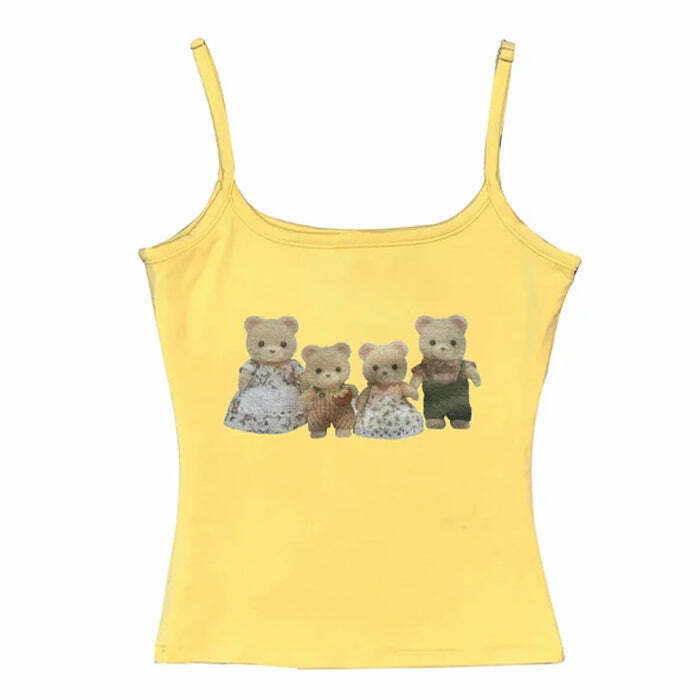 Y2K Cute Bears Crop Top - Trendy Cami Tank with Adorable Bear Print for Stylish Outfits