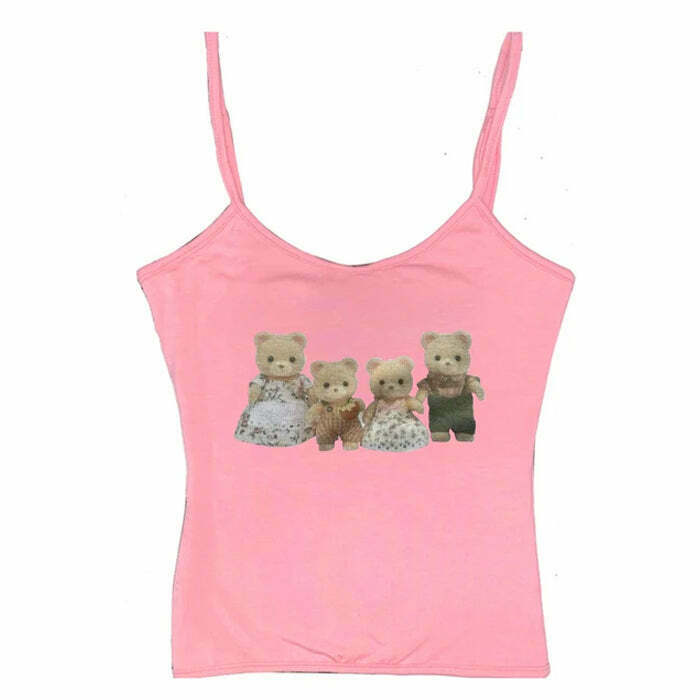 Y2K Cute Bears Crop Top - Trendy Cami Tank with Adorable Bear Print for Stylish Outfits