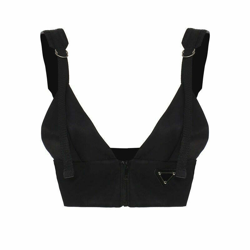 Y2K Denim Tube Top with Front Zip and Buckle Detail - Trendy Bow Tie Crop Top