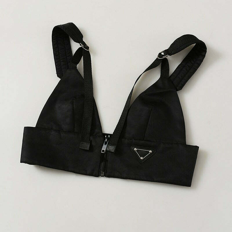 Y2K Denim Tube Top with Front Zip and Buckle Detail - Trendy Bow Tie Crop Top