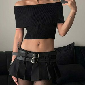 Y2K Double-Belt Extreme Micro Skirt - Trendy Bubble Skirt for Bold Fashion Statements