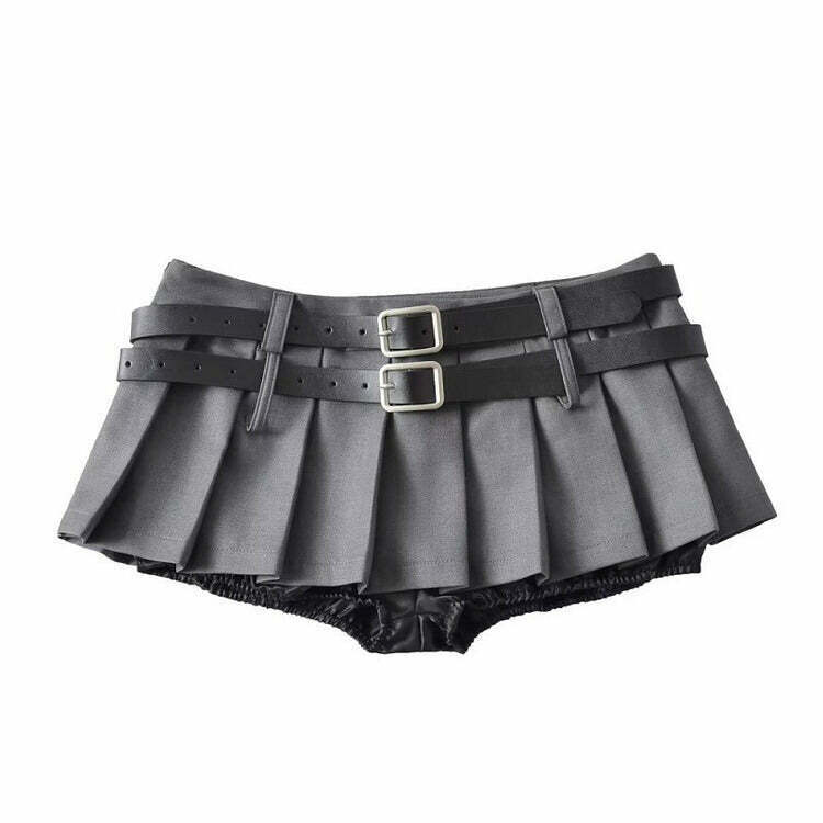 Y2K Double-Belt Extreme Micro Skirt - Trendy Bubble Skirt for Bold Fashion Statements