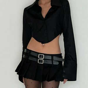 Y2K Double-Belt Extreme Micro Skirt - Trendy Bubble Skirt for Bold Fashion Statements