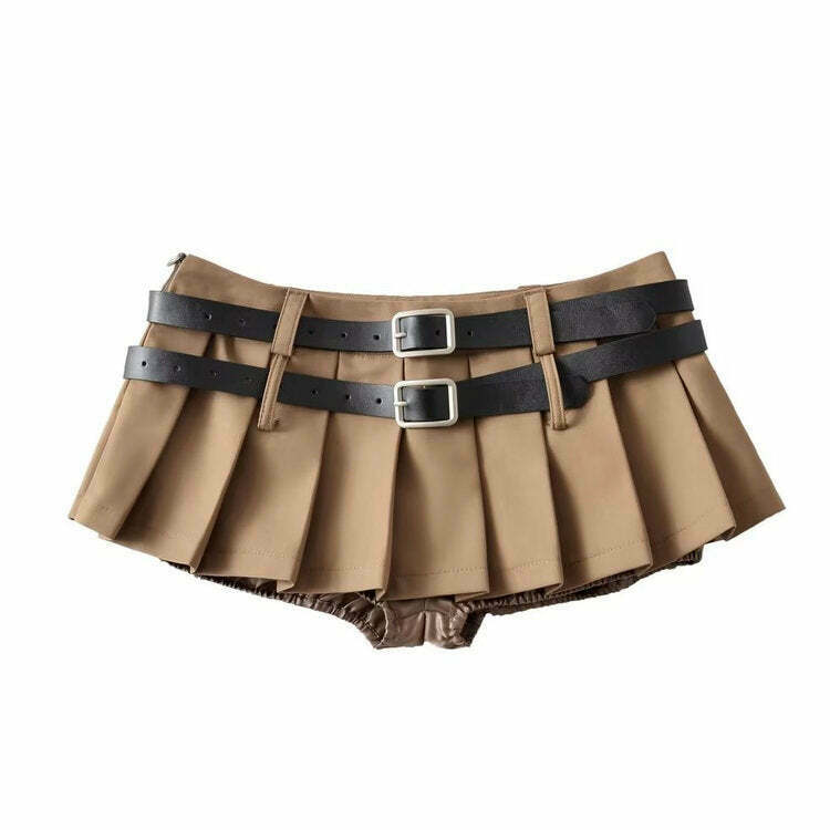 Y2K Double-Belt Extreme Micro Skirt - Trendy Bubble Skirt for Bold Fashion Statements