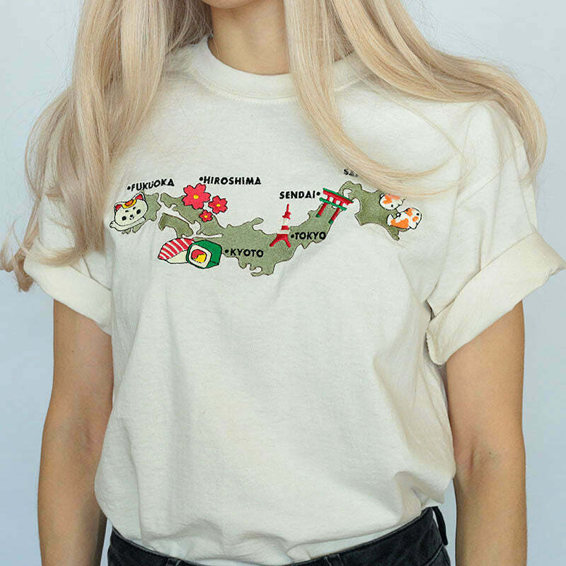 Y2K Japan Tee: Trendy Japanese Style Baby Tee with Retro 90s Fashion Vibe