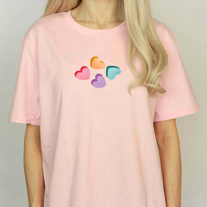 Y2K Love Hearts Candy T-Shirt in Soft Cotton Blend - Trendy Graphic Tee for Fashion Lovers